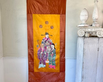67x30 Figural STUNNING Antique Chinese embroidered wall hanging mural tablecloth  19th century Embroidery  ART eco-friendly