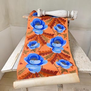1.4 yrds French 1920s antique wallpaper roll bold floral blue orange metallic gold Paris original Art deco home decor wall art wallcovering
