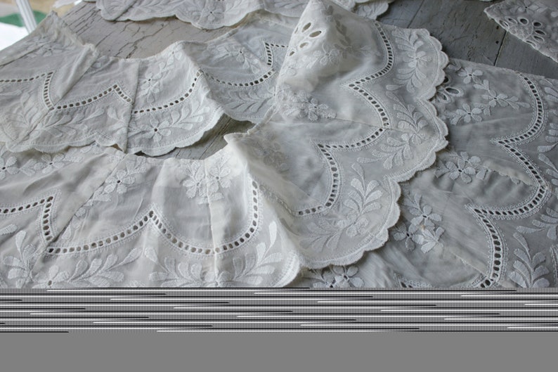 Vintage White Embroidered Lace Curtain Tiebacks French light weight material for projects