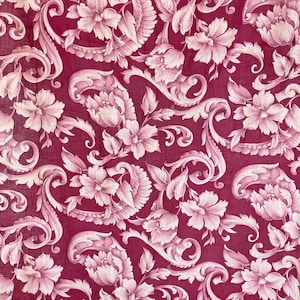 PER YARD bolt  antique cotton burguny maroon cotton light weight fabric material old UNUSED light weight rococoUnique window treatment