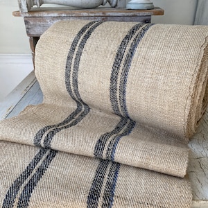 RARE Black Stripe Antique hemp stair table runner by the yard homespun heavy sturdy upholstery fabric textile trunk cottagecore farmhouse image 6