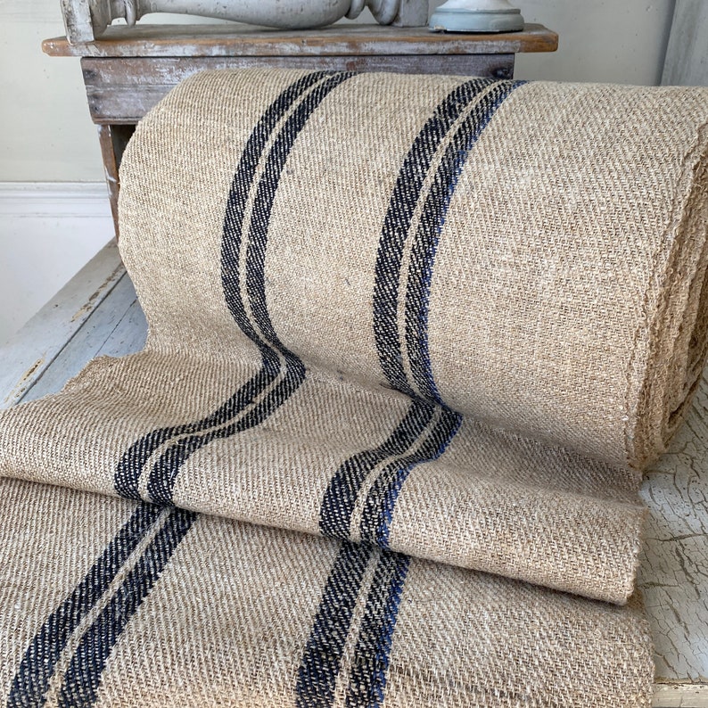 RARE Black Stripe Antique hemp stair table runner by the yard homespun heavy sturdy upholstery fabric textile trunk cottagecore farmhouse image 6