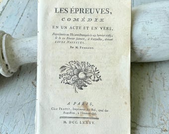 1785 French Theatre Book Woodblock Vignette Les Epreuves Paris Literature Antique Ephemera Rare Comedy Royal Performance drama theatrical