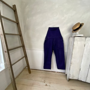 Vintage Overalls French Blue Denim 1950s 40 inch waist Cotton Pockets French Workwear Work Wear Chore Wear Coastal home  Boho steampunk