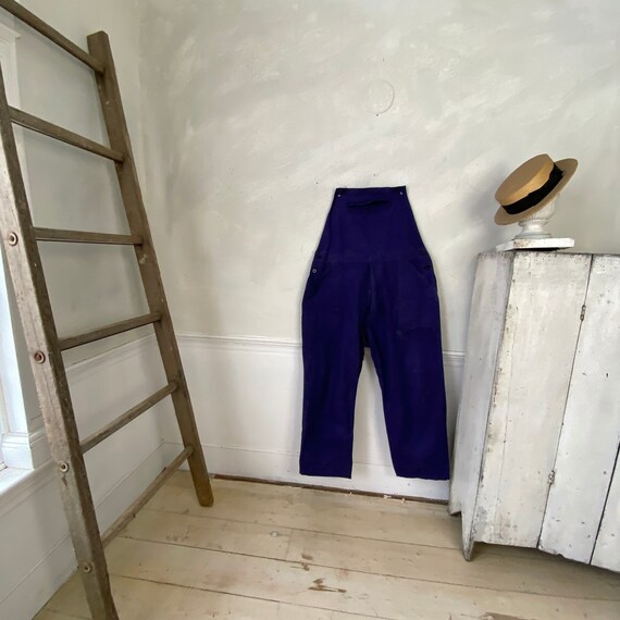 Vintage Overalls French Blue Denim 1950s 40 Inch Waist Cotton 
