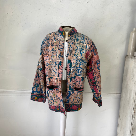 Embroidered jacket Antique colorful patchwork flo… - image 5