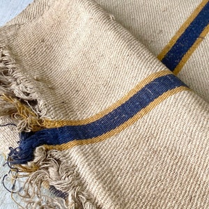 Grain sack stair runner end of bolt 42 inches scrap for projects loom ties blue yellow stripe grainsack fabric heavyweight Textile Trunk
