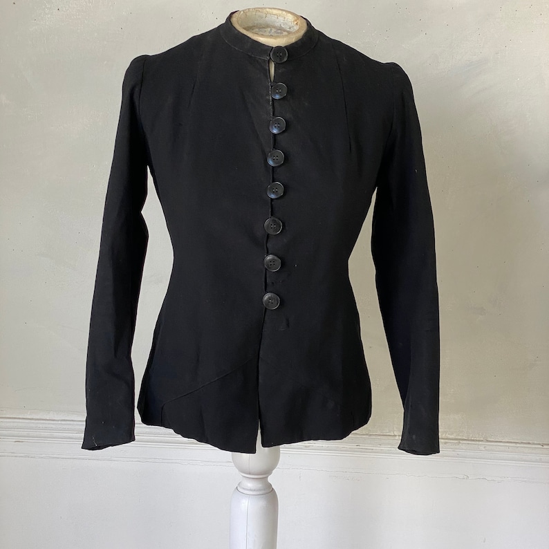 Black Button Up Jacket French Coat Pieced Lining Jacket 1900 Jacket Wool Jacket French Workwear Work Wear dark academia image 2