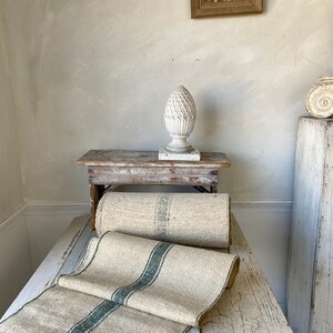 Stair Runner Heavy Hemp Grain Sack Fabric by the yard with Green Stripes herringbone Weave Antique Linen image 2