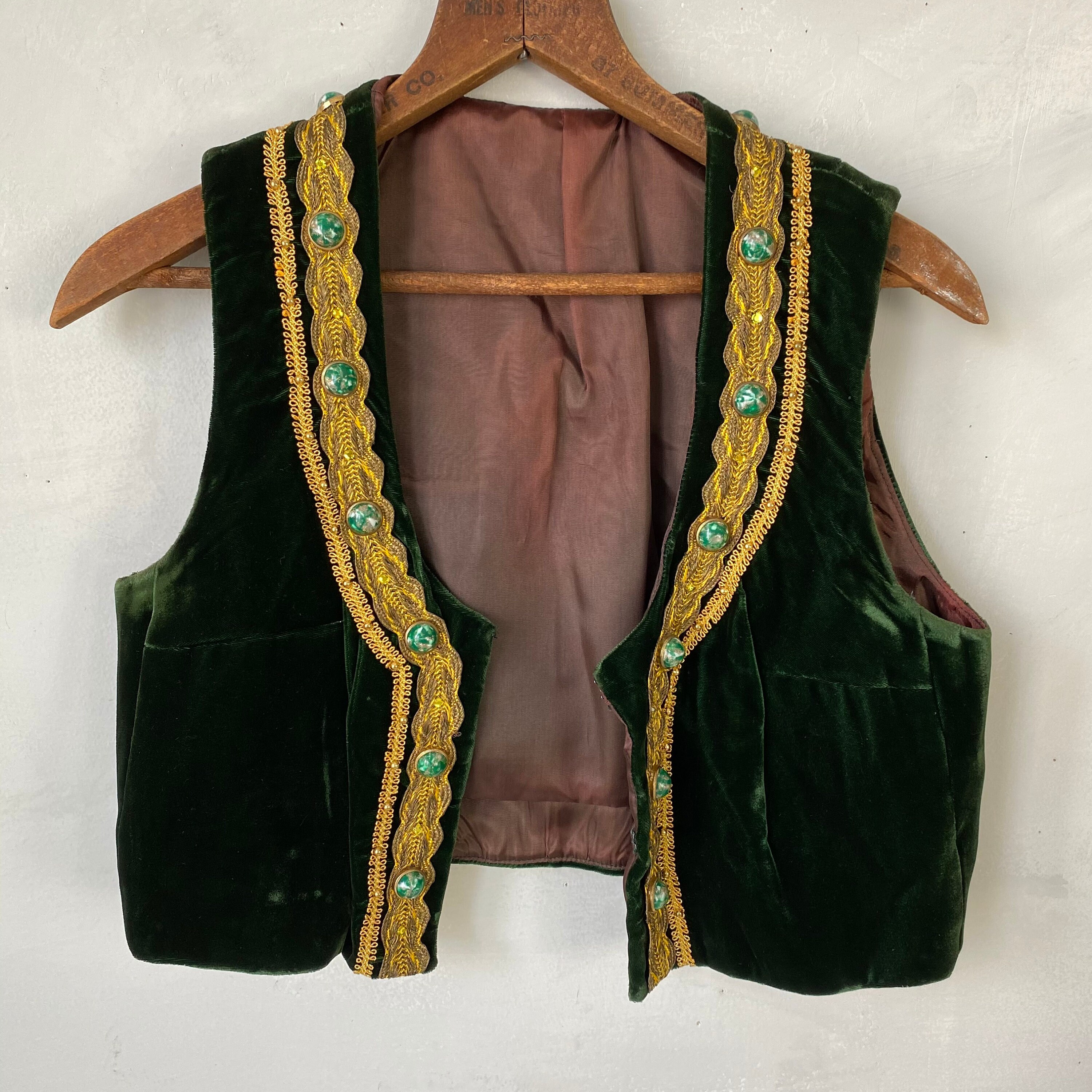 Green Velvet Vest Costume Vest Gold Trimmed Green Vest Movie Etsy
