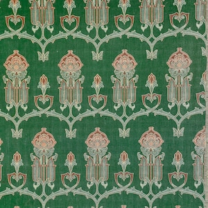 Antique green Arts and Craft  Art Deco Nouveau 1926 French Jacquard fabric sample UNUSED vintage upholstery tapestry  The Textile Trunk