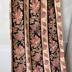 1890 Antique French Cretonne Panel Black Red Gray and Gold Large Curtain French Floral Fabric Farmhouse Chic The Textile Trunk eco-friendly