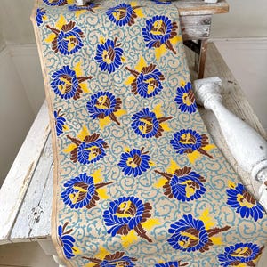 2m alte französische 1920 Tapetenrolle blau gelb Blumen Paris bunt Art Deco selten Jugendstil Dekorpapier boho Lifestyle bunt alt