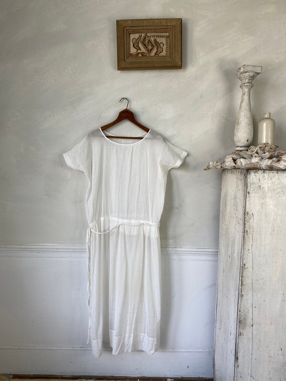 White Muslin Weight Dress Cotton Dress Drop Waist… - image 2