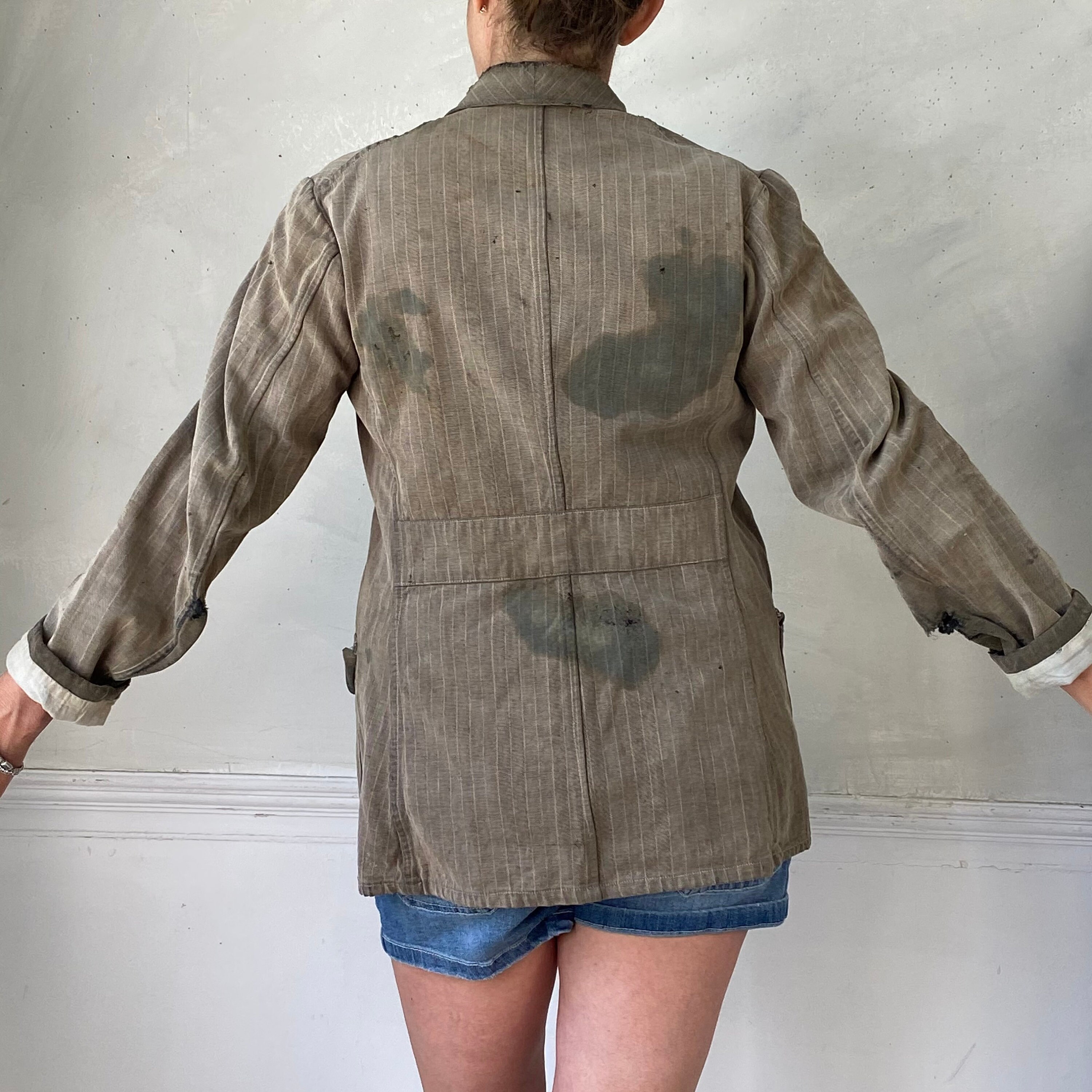 AMAZING TIMEWORN Vintage Jacket French Workwear Coat Striped
