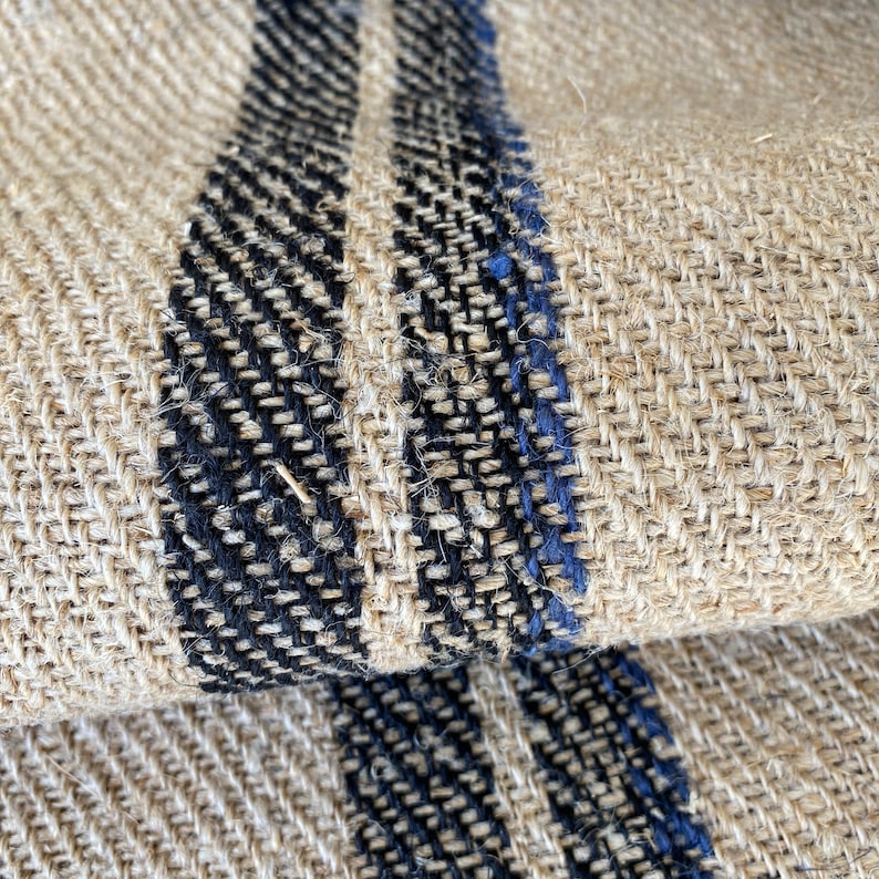 RARE Black Stripe Antique hemp stair table runner by the yard homespun heavy sturdy upholstery fabric textile trunk cottagecore farmhouse image 9