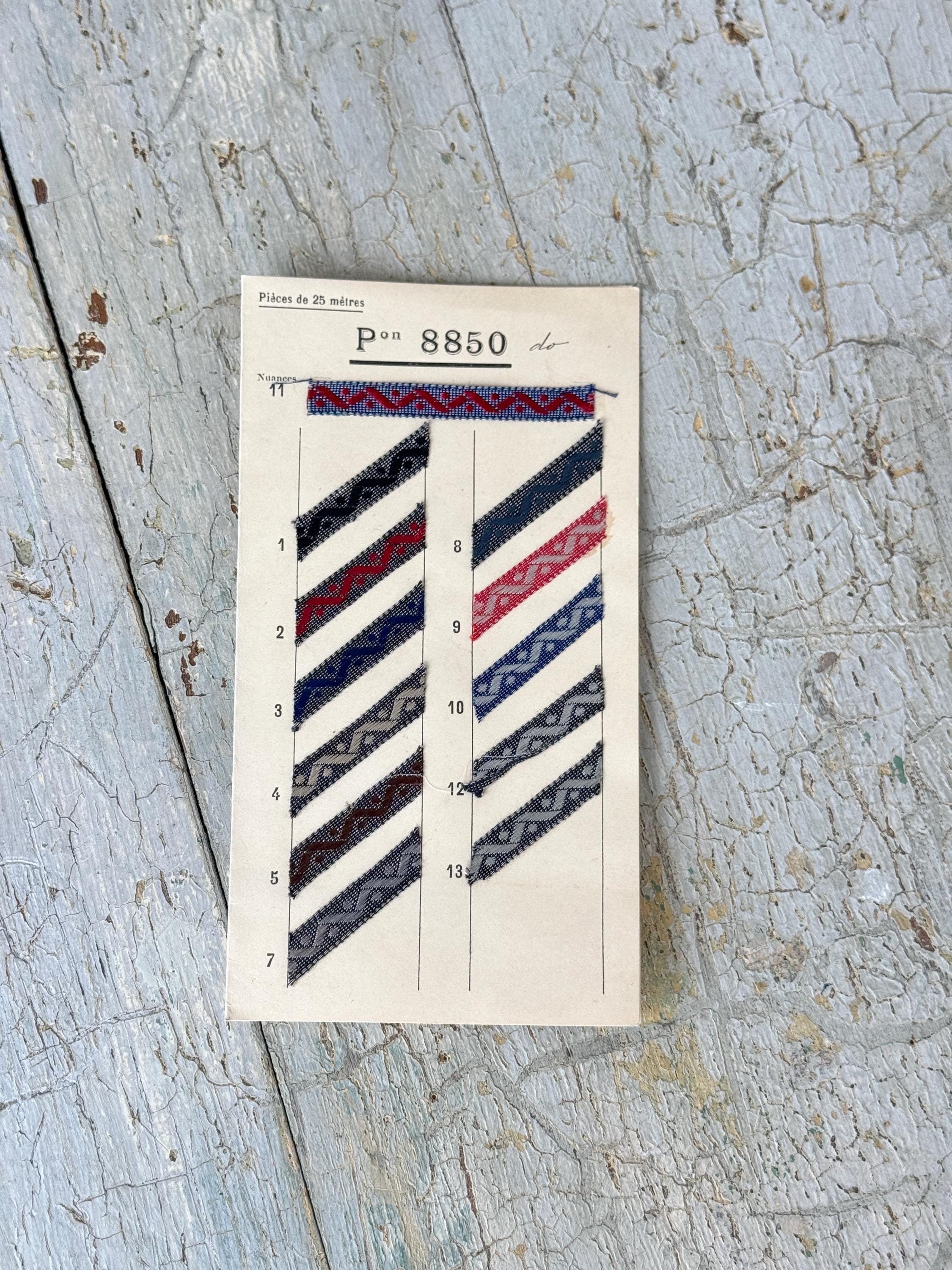 アンティークリボン、フランスのサンプル見本カード、パスマントリー