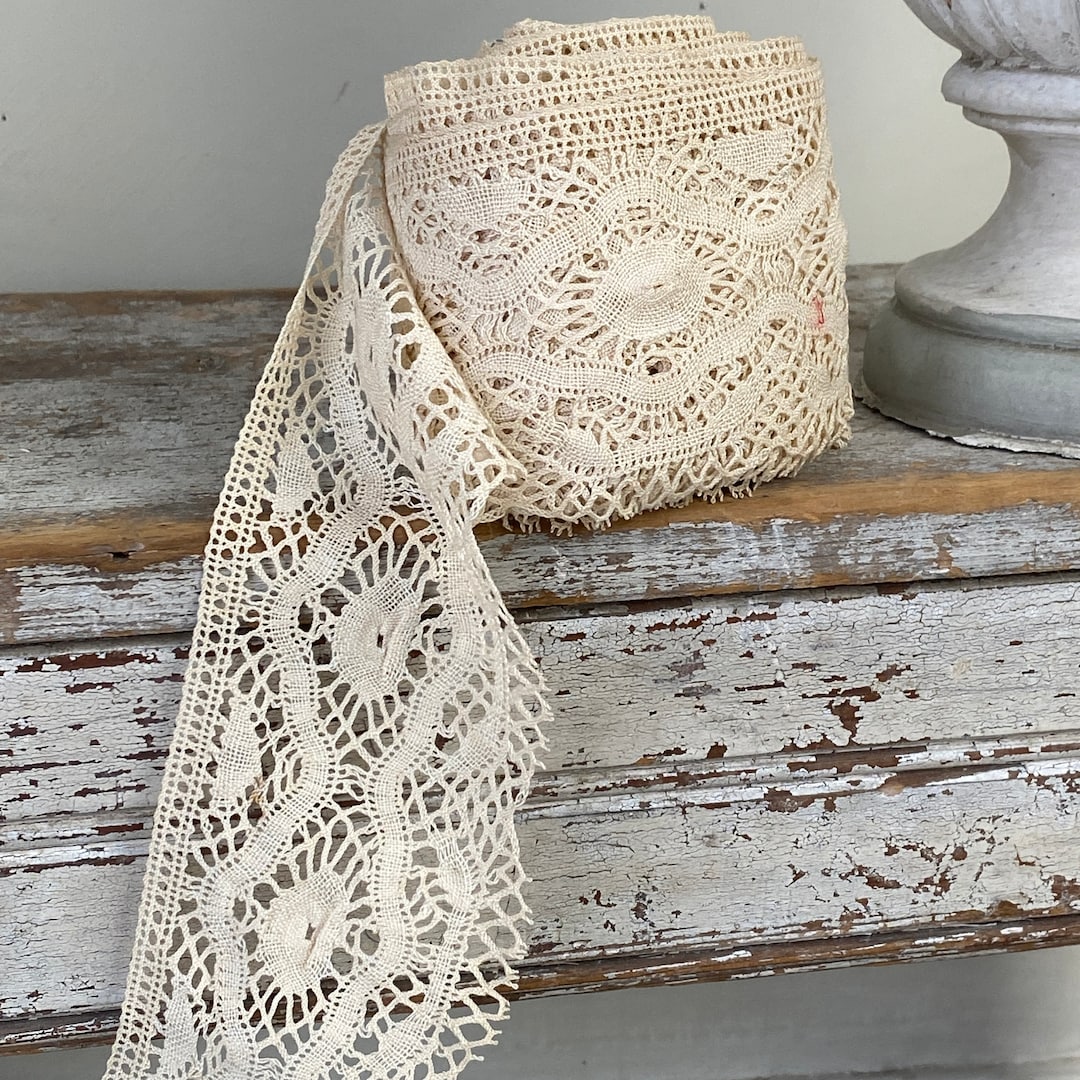 PER 100 Inches STUNNING Antique French Bobbin Lace Trim Passementerie ...