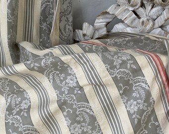 Napoleon 111 Damask ticking c 1870 French fabric with hand mended air holes!! eco-friendly
