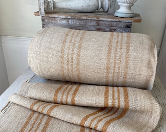 Caramel Stripe Antique hemp stair table runner fabric by the yard onion dyed sturdy upholstery textile trunk cottagecore farmhouse style