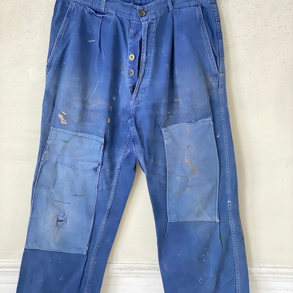 1940's 34 inch waist Blue denim jeans faded purpl… - image 5