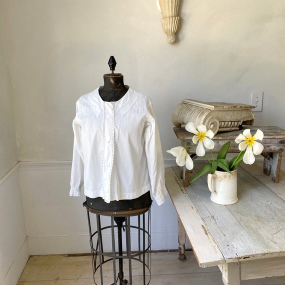 Vintage White Blouse French Cotton  crisp with la… - image 2