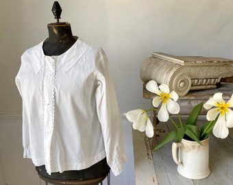 Vintage White Blouse French Cotton  crisp with lace detail STUNNING