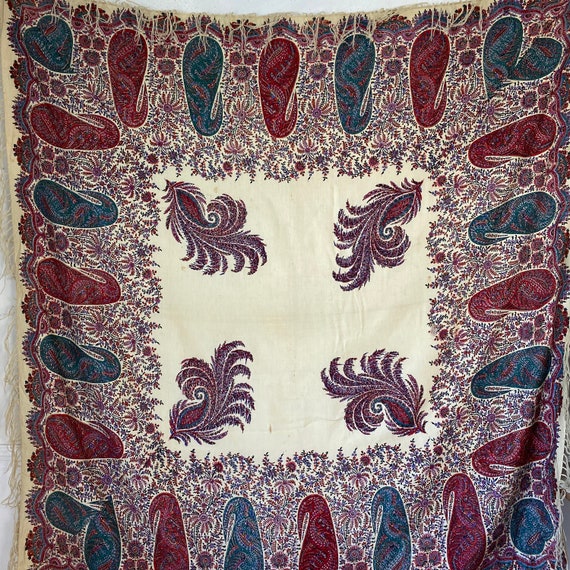 Paisley shawl 19th century antique wool textile p… - image 3