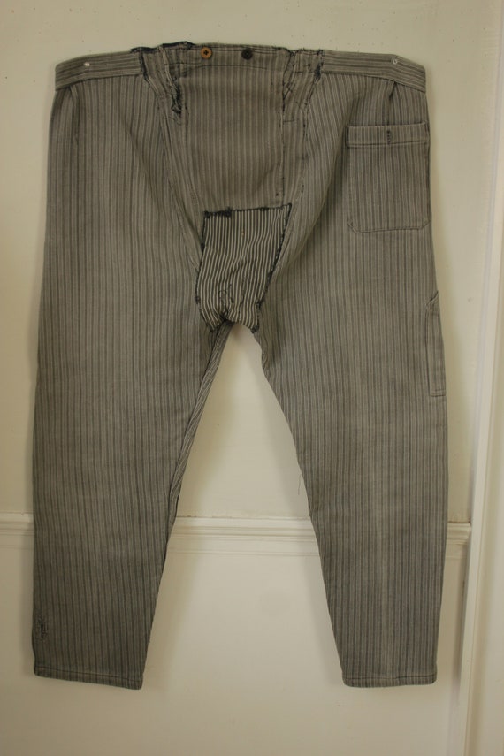 French Workwear Pants or Trousers Gray Striped Pa… - image 8