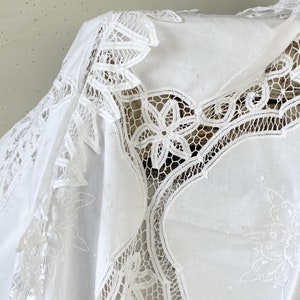 100 X 60 Oval French antique White lace tablecloth  shape c1920 old linens for Christmas thanksgivingUnique window treatment eco-friendly