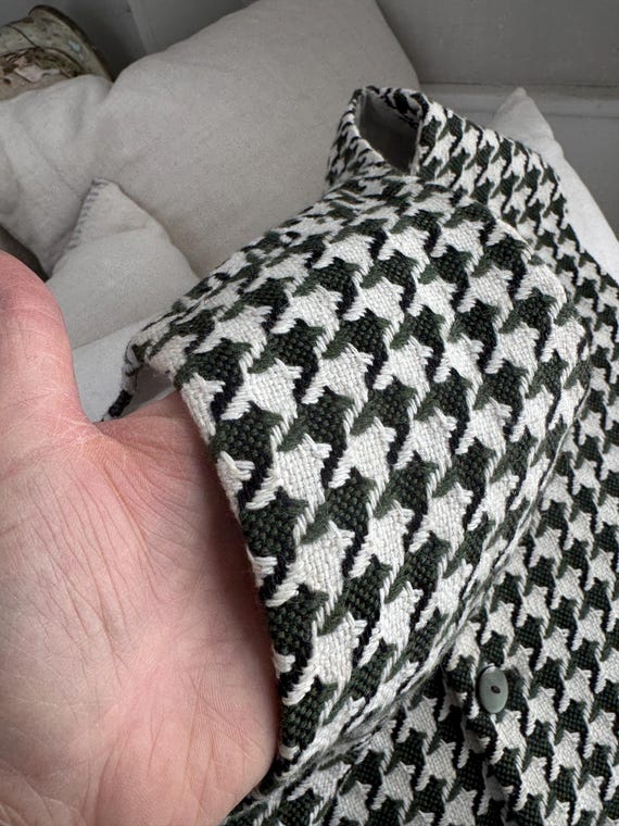 Vintage Wool Cotton Houndstooth Vest 1960’s French Wabi Sabi Tailored Menswear Rustic Home Decor Upcycled Ecofriendly Wall Art tweed View 6