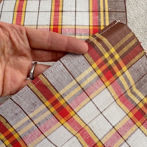 2 unused vintage French plaid linen cotton hand towel modern farmhouse country cottage shabby decor fabric material kitchen art