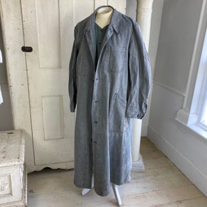 HEAVY weight denim Vintage Shirtdress gray French Teacher&#39;s Smock  1940 Button Up with Long Sleeves Boho steampunk eco-friendly