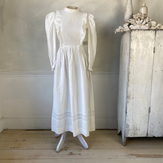 Vintage White French Dress Ribbed Cotton Dress Ey… - image 3