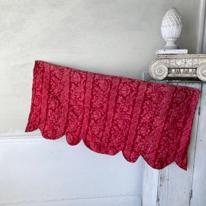 49x22 Valance pelmet Pinky red Antique French floral + stripe fabric Quilted valance pelmet red white eco-friendly
