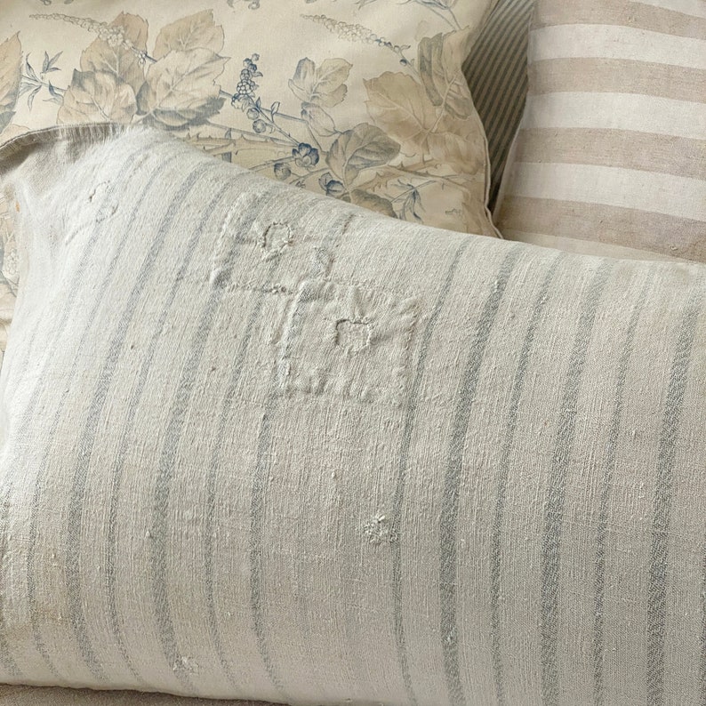 Grainsack grain sack Farmhouse bolster pillow antique hand woven linen French country Cottage chic cottagecore The Textile Trunk organic image 2