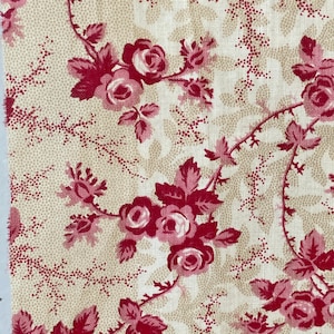 Timeworn chintz pale green Antique fabric PINK  1850 beige 19th century material French france style farmhouse country eco-friendly