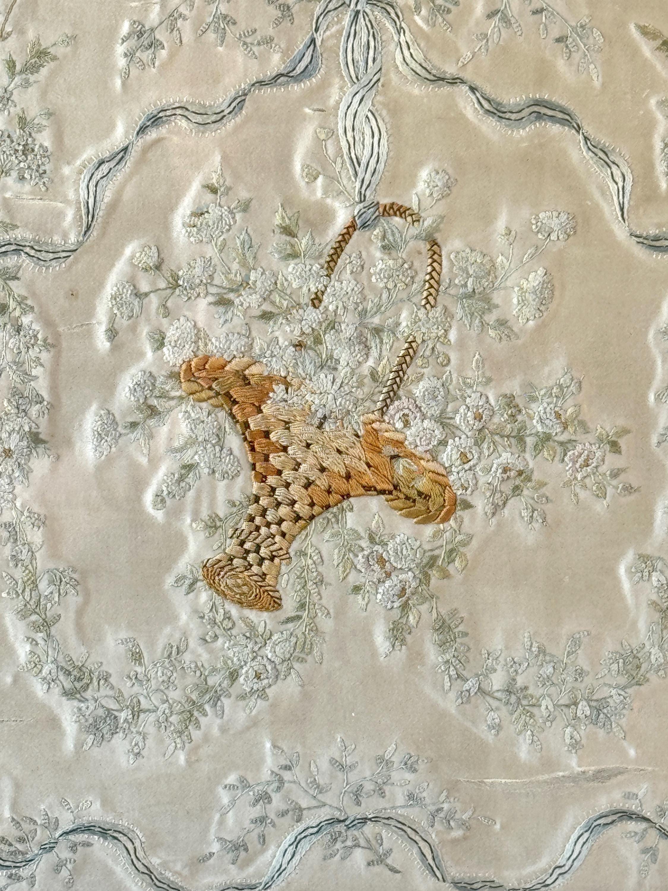 C1790 額装 18世紀 フランス シルク刺繍 ユニークな壁アート