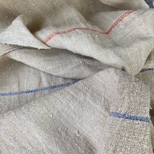 Linen table runner blue red+gold striped grainsack grain sack fabric Rustic French Farmhouse Country look Coastal home  eco-friendly