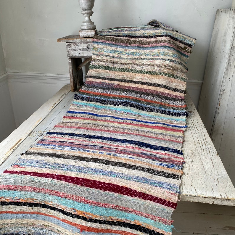 Vintage Rag Rug Stair Runner 2.5 Yards Inches Hand Woven Hall Etsy