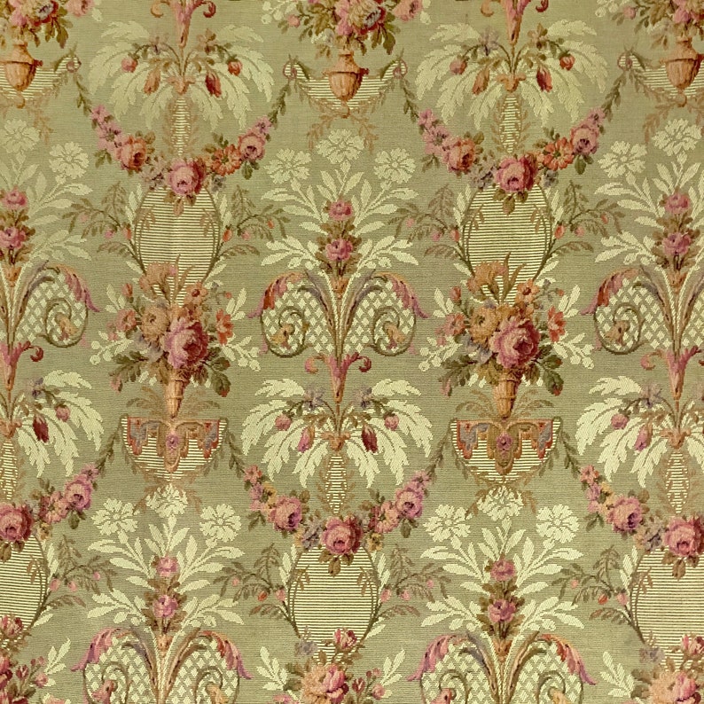 Authentic Rococo Textiles 121 X 50 MASSIVE Antique GREEN Rococo French Silk Curtain Design C1920 ...