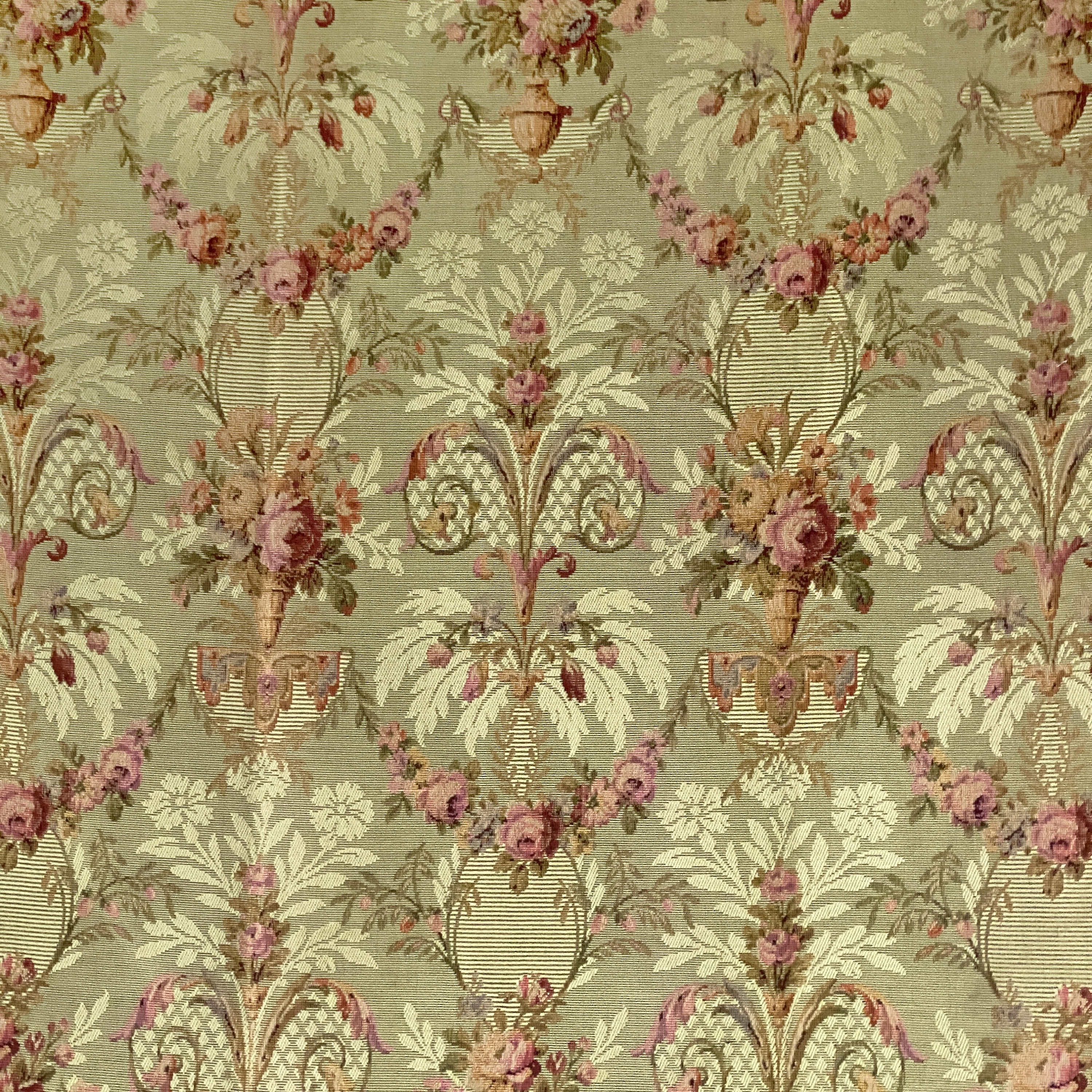 Light Green Rococo Pattern 121 X 50 MASSIVE Antique GREEN Rococo French Silk Curtain Design C1920 ...