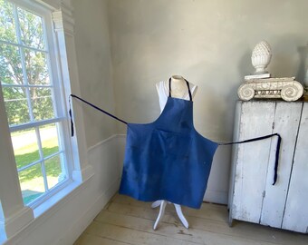 Vintage Apron French Faded Indigo Blue Cotton Denim Workwear
