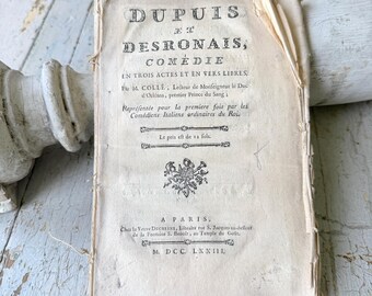 c1783 Antique French Theatre Book Dupuis et Desronais Comedy Paris First Edition Louis XV Literary Ephemera Decorative Wall Art
