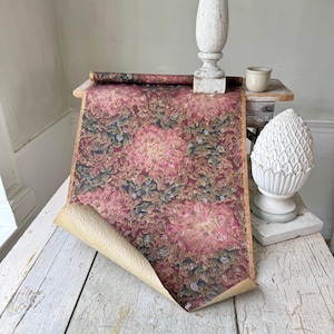 1yd (Multiple Avail) Antique American Wallpaper 1920s Block Printed Heavy Texture Red Gold Blue Metallic Vintage Wall Art wabi-sabi paper