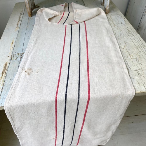 Grain shops sack black red stripe grainsack bag linen stripe AT monogram textile feedsack feed bag antique vintage 1900 European laundered washed