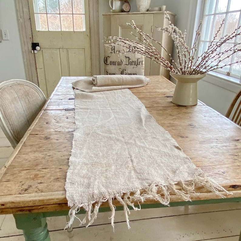 Modern Farmhouse Linen Table Runner placemats 7.1 yards Fabric homespun Antique Grain sack hemp organic hemp The Textile Trunk Cottage chic image 2