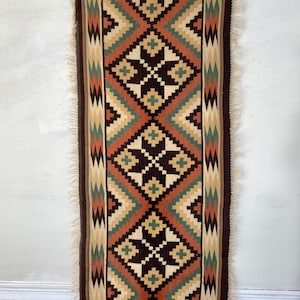 Vintage Antique Navaho Indian textile Southwestern design runner rug carpet Wall hanging art eco-friendly
