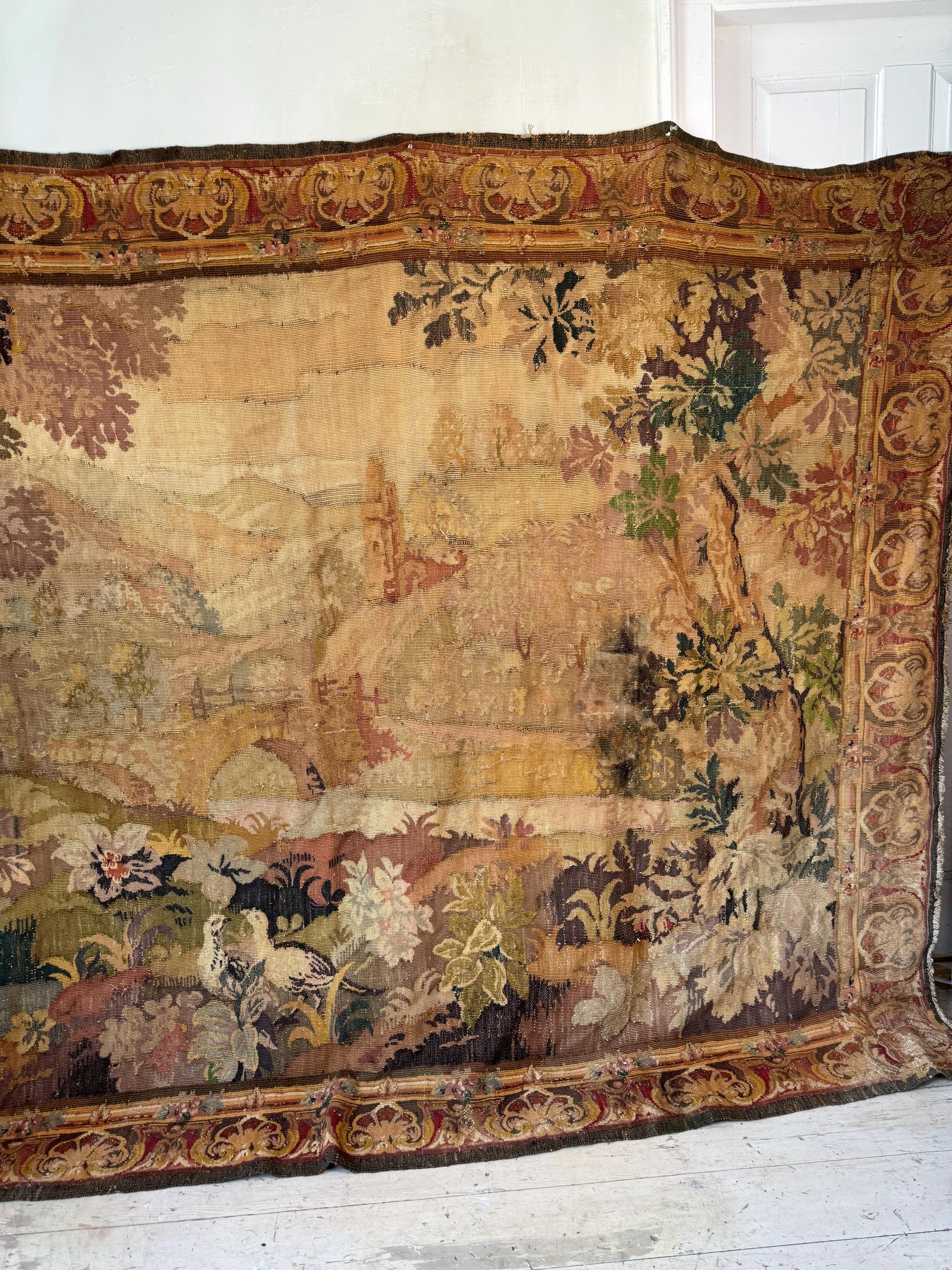 112x81 French Antique Tapestry DAMAGED Textile Aubusson