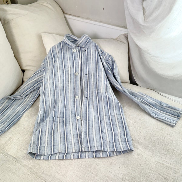 Top medium Vintage Pajamas Blue Beauty French PJ's flannel soft woman's medium Brushed cotton clothing clothes Adult